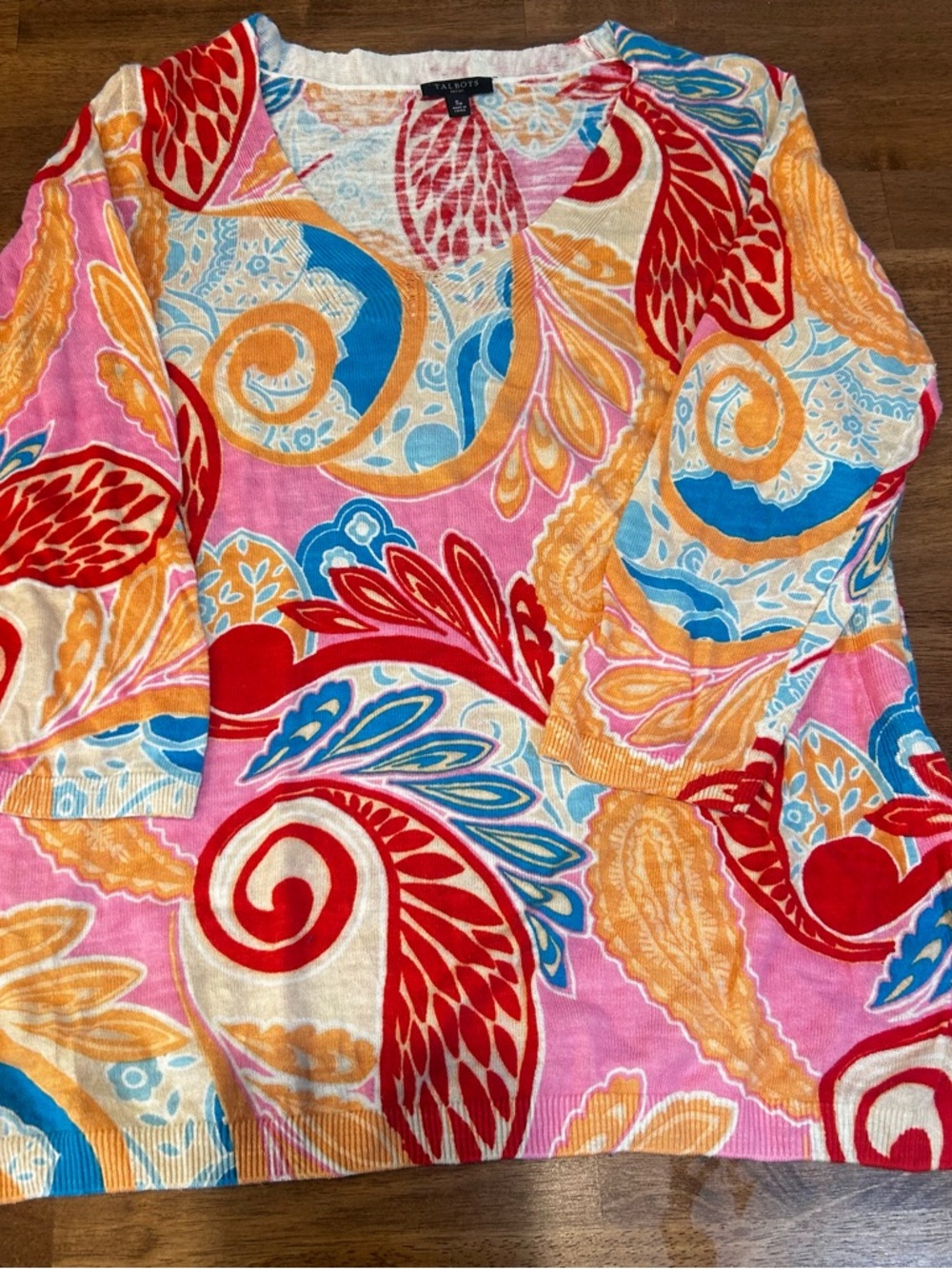 Talbots Multicolor Paisley Knit Top - Pink, Red, Blue, Orange